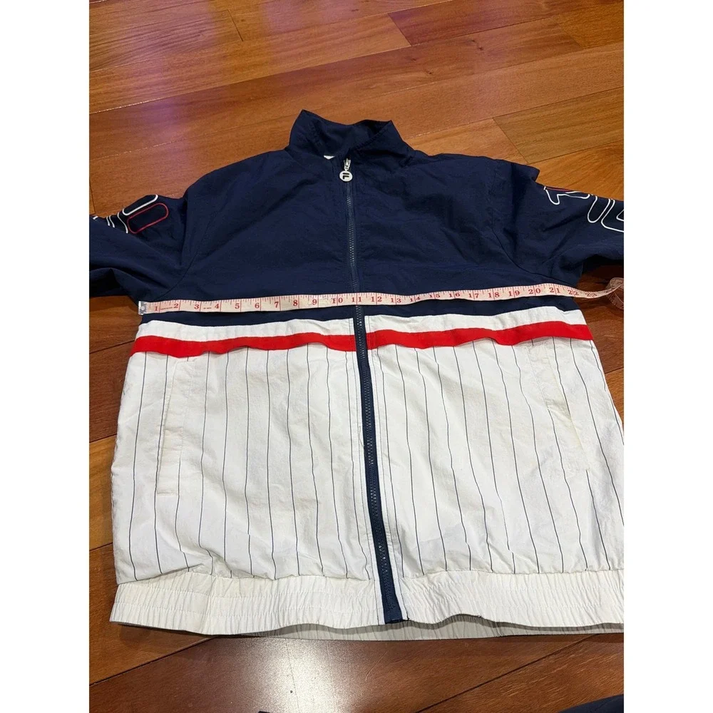 Fila Mens Track Jacket Navy White Red Striped Logo Sleeve Full Zip Athletic Sz L